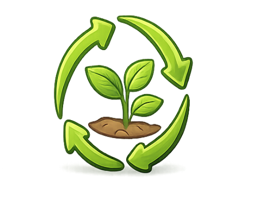 Gesunde Pflanze im Recycling-Kreislauf als Symbol für saubere Raumluft und verbessertes Wohlbefinden